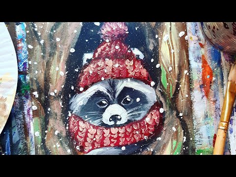 Видео: ЕНОТ |Рисуем первый снег🌨Painting step by step🎨