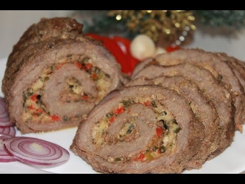 Видео: Праздничный мясной рулет из говядины с начинкой