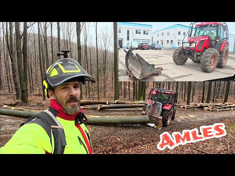 Видео: Опасные работы в лесу на крутом склоне, Лесозаготовка и монтаж переднего отвала, Амлес, МС 361