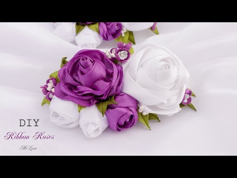 Видео: РОЗЫ ИЗ ЛЕНТ, МК / ЗАКОЛКА С РОЗАМИ, МК / DIY Ribbon Rose