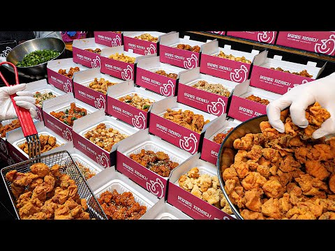 Видео: Продаем 20 тонн в месяц?! Популярная корейская жареная курица «Дакгангджунг» / Корейская уличная еда