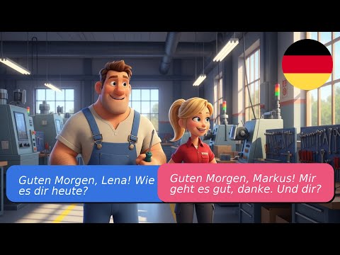 Видео: 5 простых диалогов на немецком языке уровня А1 А2 Сцена на фабрике