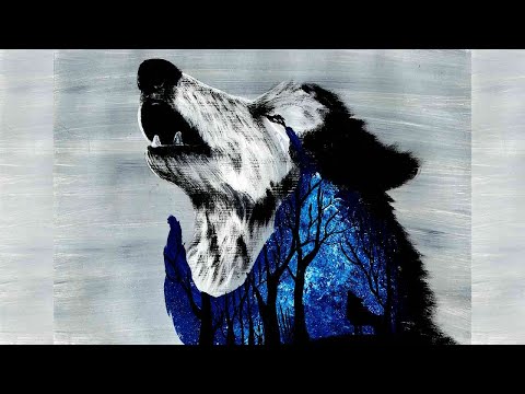 Видео: Как нарисовать волка. Как нарисовать волка воющего на луну. Волк воет. Рисуем необычную картину.