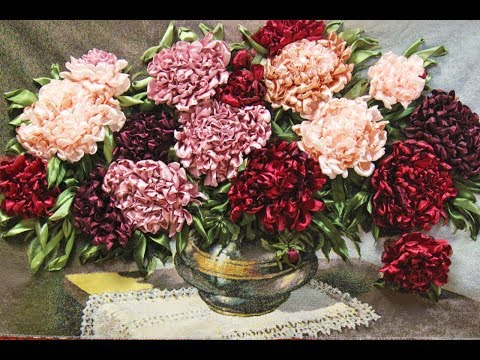 Видео: Пион из атласной ленты