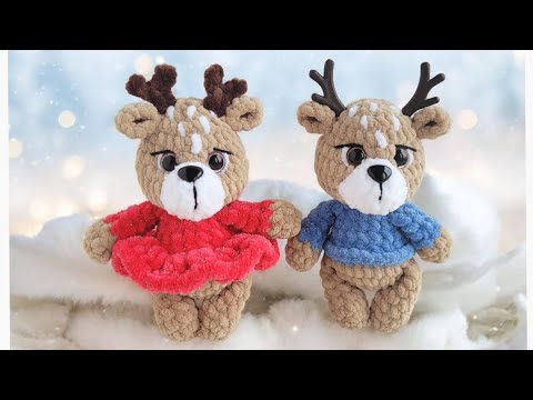 Видео: Оленёнок девочка в платье вязаная крючком из плюша👍crochet deer🦌gehäkeltes Reh