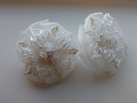 Видео: Белые бантики на 1 сентября из органзы МК Канзаши / White bows on September 1 from organza