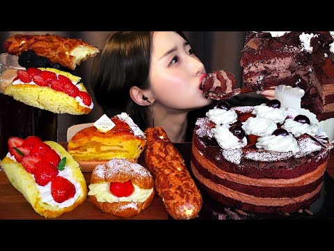 Видео: Вишневый шоколадный торт АСМР 🍒 Десерт Хлеб с кремом МукбангㅣDessert Chocolate Cake Mukbang