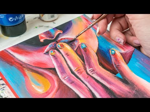 Видео: Цветная девушка прячется за рукой - Рисование акрилом /Homemade Illustration (4k)