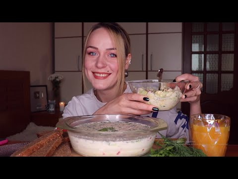 Видео: MUKBANG | Окрошка на минер. воде, квасе и айране | okroshka, soup не ASMR