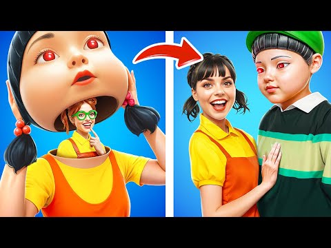 Видео: Преображение в куклу из Игры в кальмара! Ён-хи и Чхоль-су в реальной жизни!