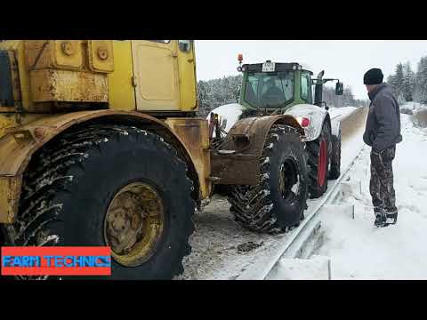 Видео: Эвакуация трактора FENDT трактором К-701. У FENDTа взорвалась колесо!