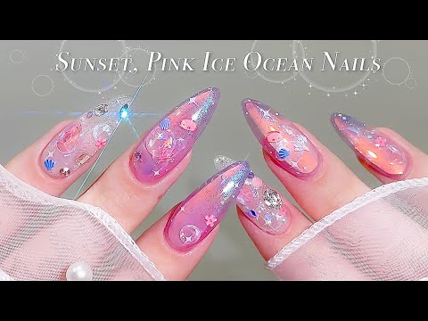 Видео: sub) Закат, розовый океан ногти!🫧🐟🪸/🇰🇷Корейский маникюр / Как сделать ледяные ногти!👀💗/ ASMR