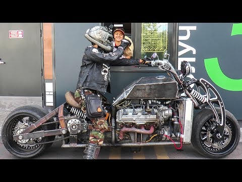 Видео: Самодельный мотоцикл с v8 "GangRena". Испытания в городе. Custom bike with v8. Серия 7.