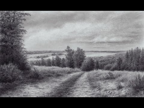Видео: Рисуем пейзаж с дорогой и деревьями | карандаш