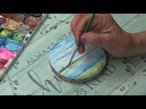 Видео: Рисуем осенний пейзаж на срезе дерева