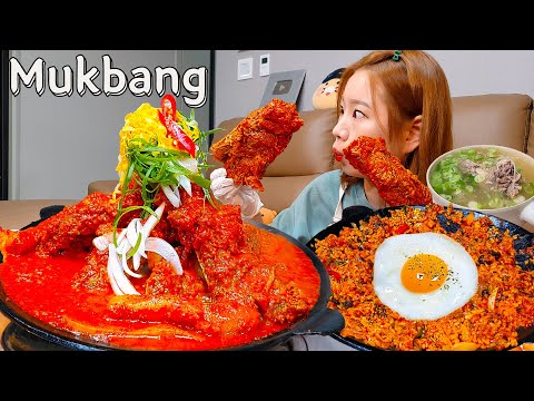 Видео: Sub)Real Mukbang-Острые ребрышки большого размера🍖 Суп с ребрышками, жареный рис🍳 Сливовое вино🍸ASMR