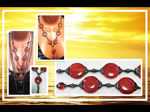 Видео: KS. Из 7-ми крупных бусин сердолика и черной фурнитуры - модное и стильное колье/бусы/сотуар.