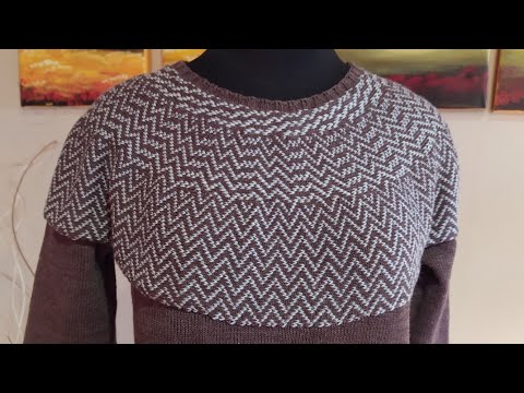 Видео: Круглая кокетка поперечным вязанием на вязальной машине.