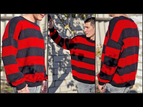 Видео: Простой джемпер спицами оверсайз. Мужской/женский размер 48 - 50. Краткое описание.