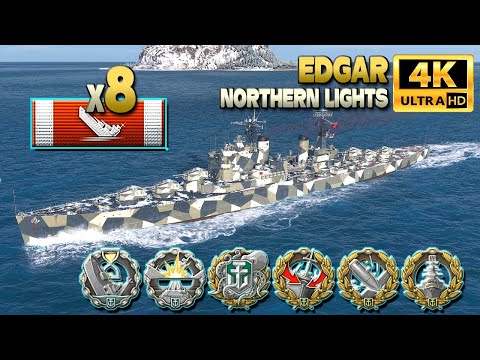 Видео: Крейсер Эдгар: на карте Северное сияние уничтожено 8 кораблей - World of Warships