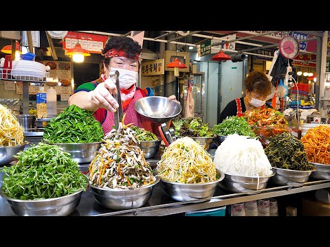 Видео: 700 мисок продано в день!! Вкусный корейский пибимпап, калгуксу на рынке Кванджанг / уличная еда