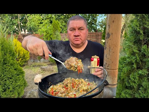 Видео: Деревенский ужин из свежих овощей и ребрышек!