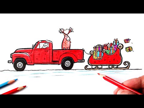 Видео: Как нарисовать Новогодний рисунок 🎄Как нарисовать сани Деда Мороза 🎅 New year