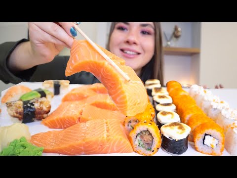 Видео: МУКБАНГ • Лосось суши и роллы • Отвечаем на вопросы • Salmon eating and sushi Mukbang х asmr асмр 먹방