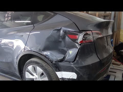 Видео: Під 3см шпакла, рихтування заднього крила Tesla model Y
