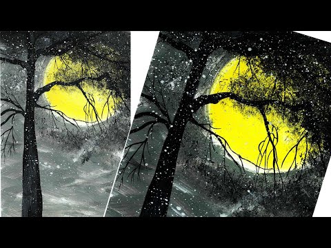 Видео: Как нарисовать дерево под луной. Рисуем зимний пейзаж. Правополушарное рисование. Рисуем дерево.