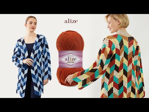 Видео: Кардиган с мотивом Alize Cotton Gold