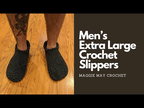 Видео: Вяжем крючком мужские тапочки ОЧЕНЬ БОЛЬШОГО размера! Вяжем крючком по схеме для начинающих. Подх...