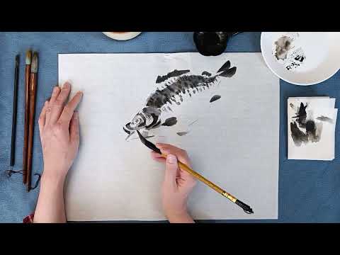 Видео: Карась в технике гохуа Урок 2 (полный) / Chinese painting