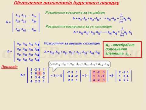 Видео: Відеоурок "Визначники довільного порядку"