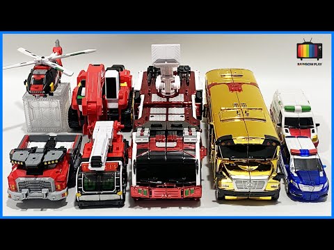 Видео: Металлические боты Hello Carbot Super Patron All-Star Flame Nova Fire Truck Bus Truck Transformat...