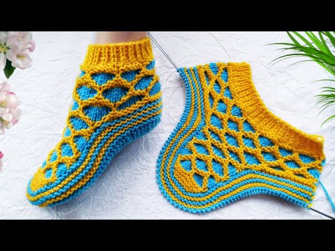 Видео: Красивые  СЛЕДКИ-НОСОЧКИ на 2-х спицах. МК для начинающих.