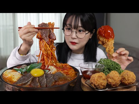 Видео: острое мягкое рагу из тофу с жевательной лапшой🍜 жареным цыпленком🍗Mukbang Asmr