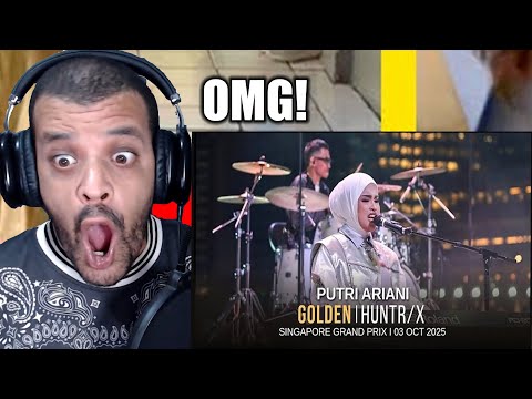 Видео: Putri Ariani - Golden | HUNTR/X (Живое выступление на Гран-при Формулы-1 в Сингапуре 2025 года) D...