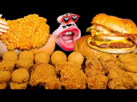 Видео: Бургер с говядиной и беконом, чизбургер, гигантская курица и курица без костей! 🍔🍗✨ ASMR Mukbang :)