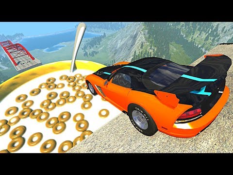 Видео: Beamng drive - Открытый мост врезался в гигантскую миску с хлопьями и молоком #7