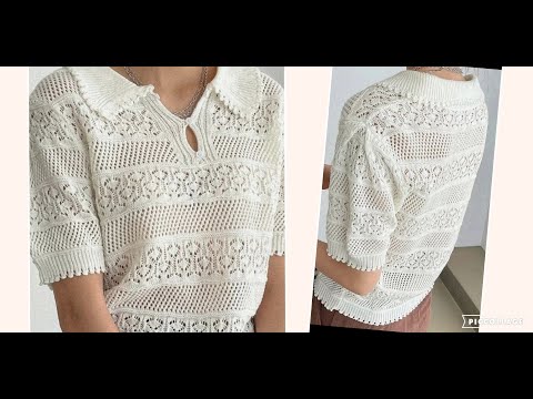 Видео: Красивое сочетание узорв для ажурной футболки- поло..