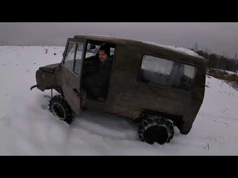 Видео: Сток ЛуАЗ по снегу на тракторной резине. Первый пробный выезд