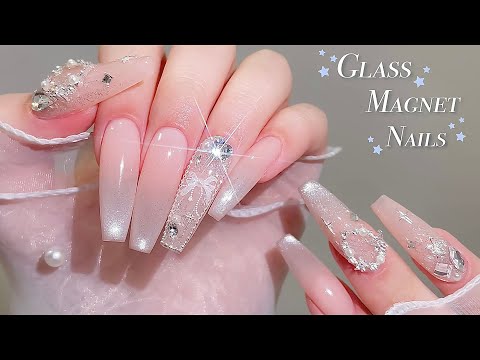Видео: sub) Магнитные ногти со стеклянными бусинами!🎀💖/🇰🇷Корейские ногти / Наращивание полукончиками!