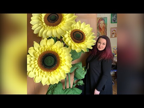 Видео: Ростовой цветок огромный подсолнух. Видео МК. Huge flower. Video lesson.