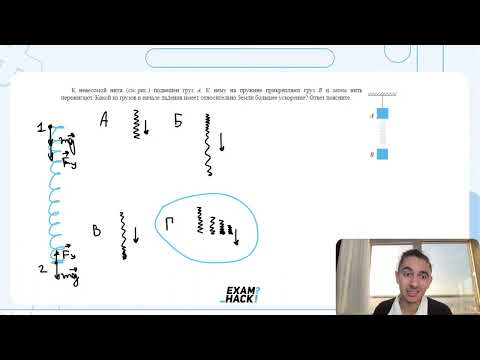 Видео: К невесомой нити (см. рис.) подвешен груз А. К нему на пружине прикрепляют груз В и затем - №25901