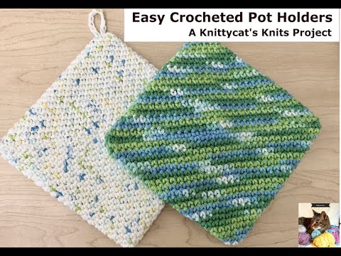 Видео: Простые вязаные крючком прихватки: проект Knittycat's Knits