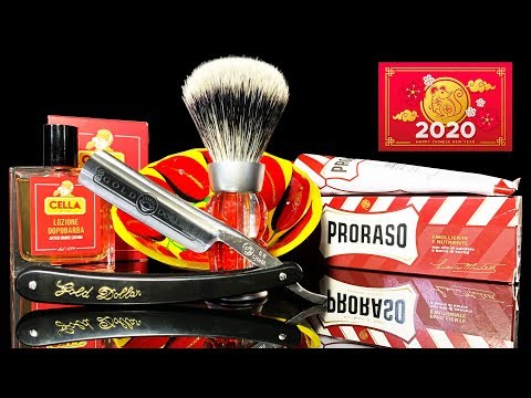 Видео: 💈 Бритье на Китайский Новый Год, Gold Dollar 66, Frank Shaving Brush, Proraso, Cella
