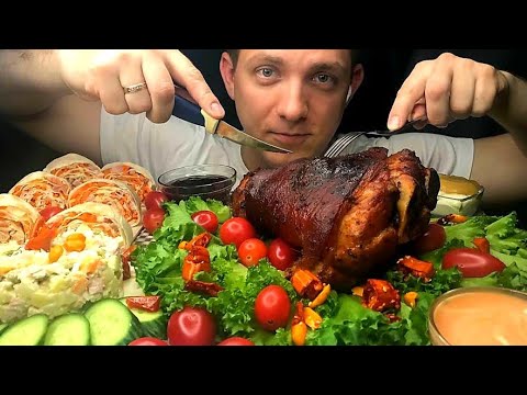 Видео: MUKBANG /Свиная рулька /домашний рулет из лаваша /Мукбанг #porkknuckle #mukbang #rolls #обжор