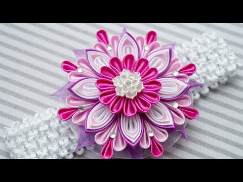 Видео: Цветок Канзаши, МК / Kanzashi Flower DIY / Kanzashi Tutorial