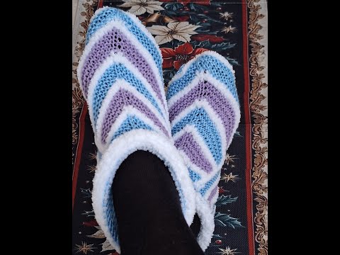 Видео: Тапочки -следочки спицами.